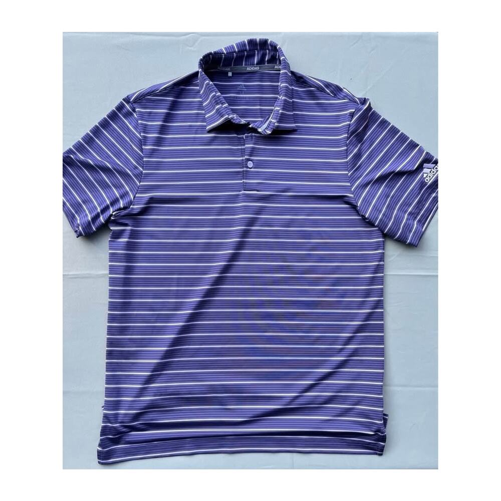 Adidas Purple & White Striped Golf Polo: Size Medium